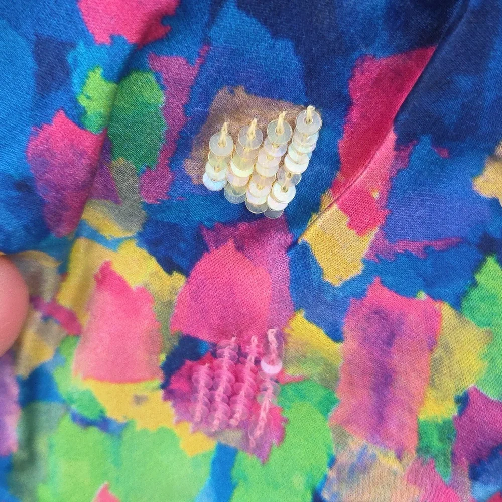 La Fuori Paillet Print Casa Dress In Blooming Sky Size Small NWT - Picture 11 of 14